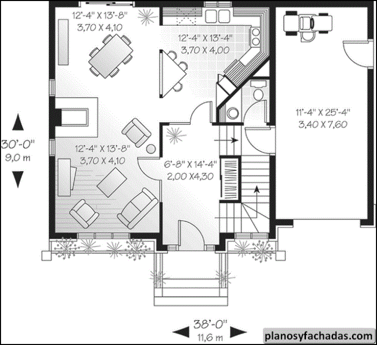Plano de casa 8828 - Primer nivel: Extenso hall de entrad...