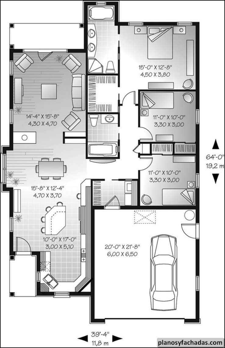 Plano de casa 8667 - 9' techo en todo el nivel primordial... Planos y