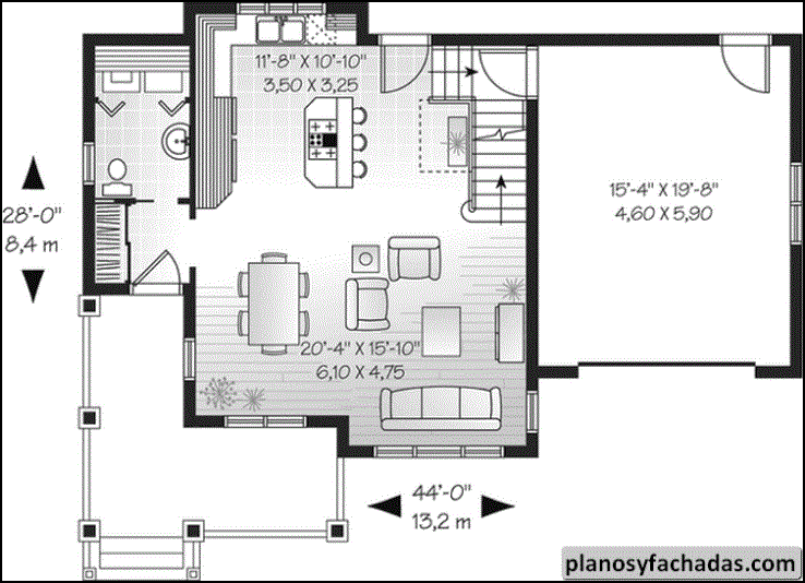 Plano de casa 8862 - Primer nivel: Entrada, medio baño co... Planos y